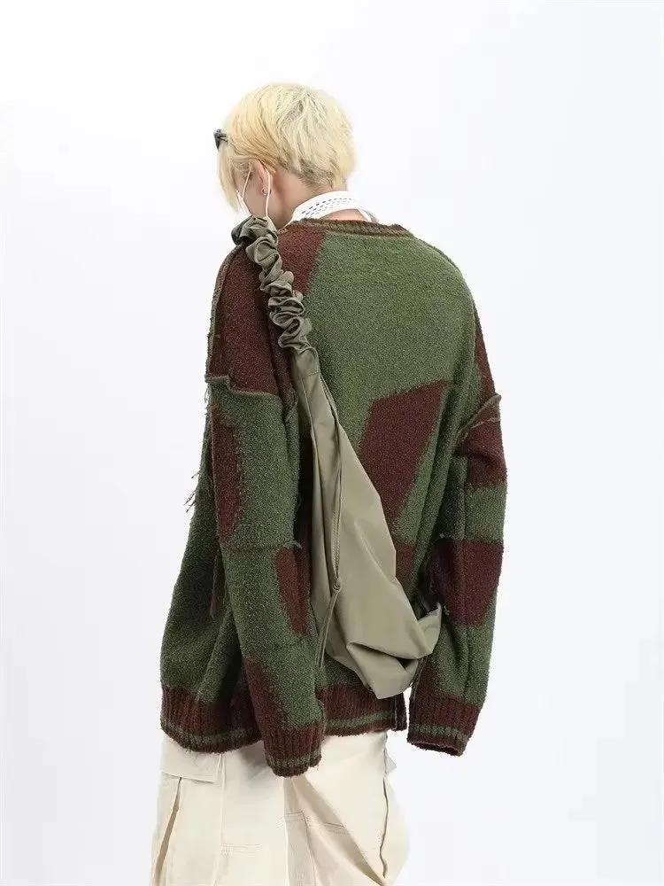 Aidase Baggy Sweaters Men Ripped Spliced Japanese Style Retro High Street Handsome Teenagers Youthful Vitality All-match Slouchy Autumn