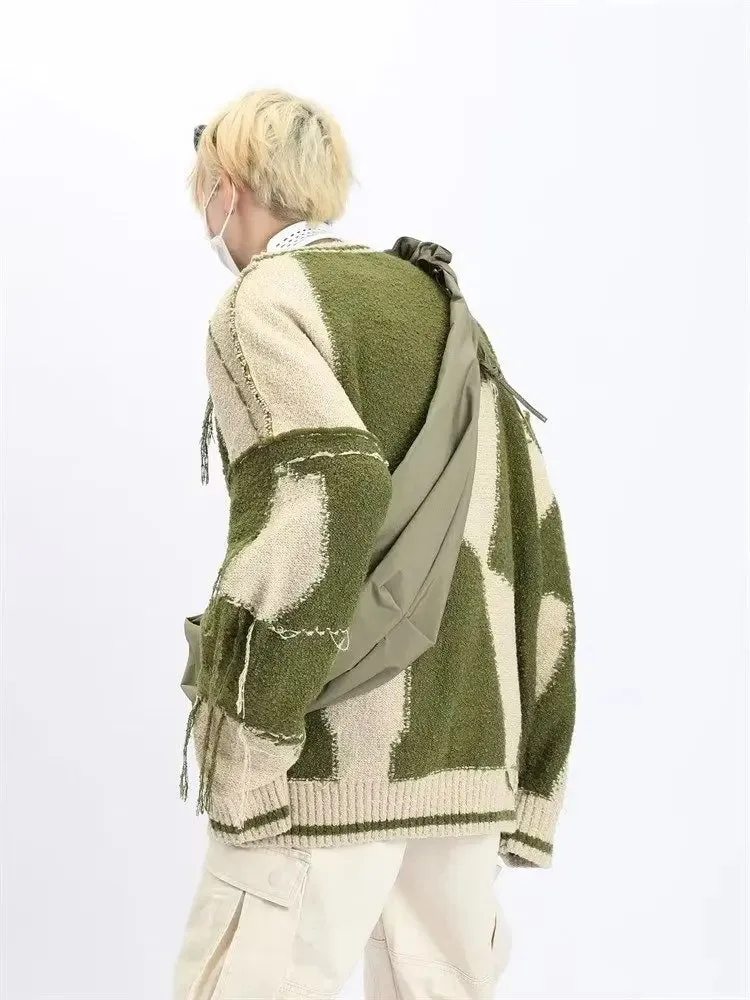 Aidase Baggy Sweaters Men Ripped Spliced Japanese Style Retro High Street Handsome Teenagers Youthful Vitality All-match Slouchy Autumn
