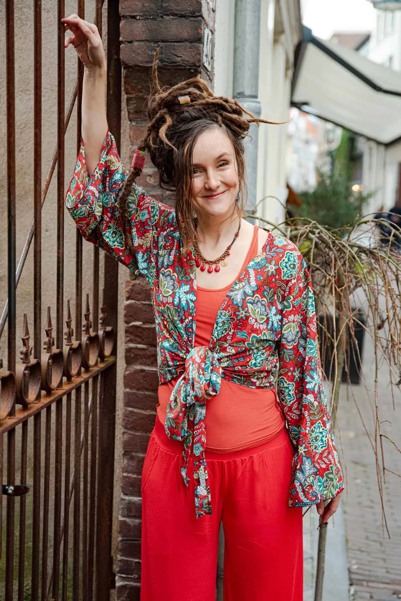 Butterfly wrap cardigan - rode bibi- - gemaakt door Tantilly- katoen