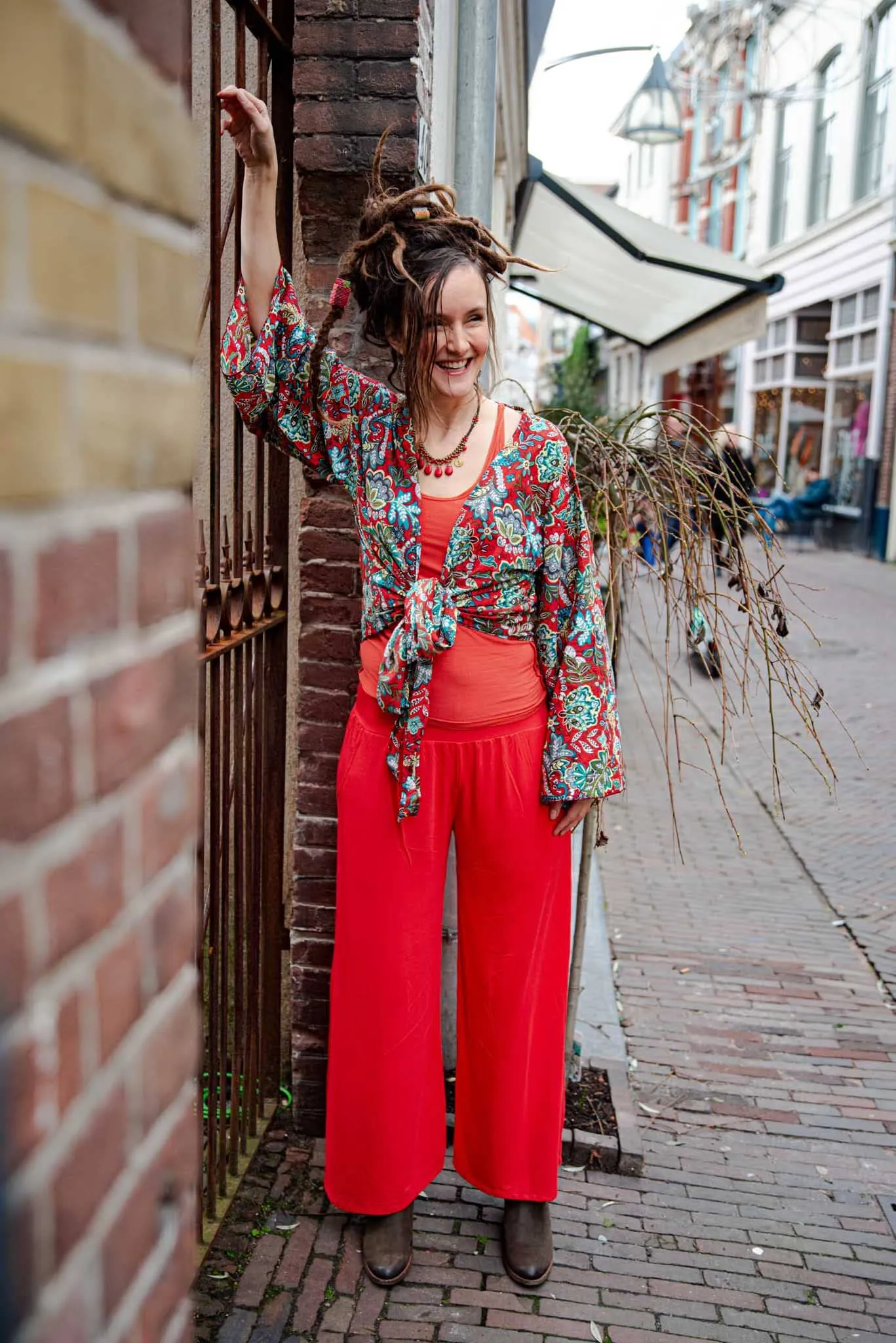 Butterfly wrap cardigan - rode bibi- - gemaakt door Tantilly- katoen