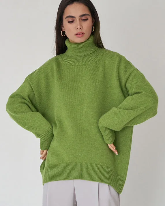 Camisola Chaleur em Malha Oversize Gola Alta