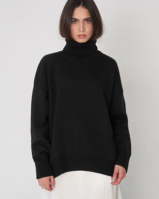 Camisola Chaleur em Malha Oversize Gola Alta