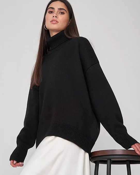Camisola Chaleur em Malha Oversize Gola Alta