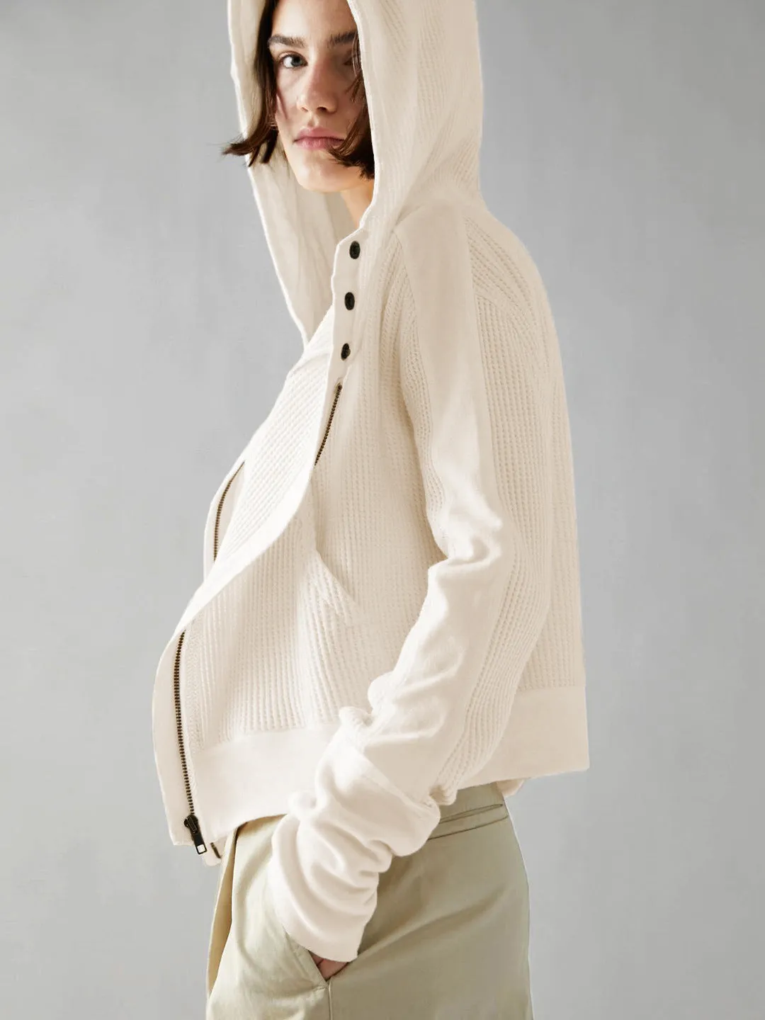Camisola Moletom com Zíper Texturizado com Capuz