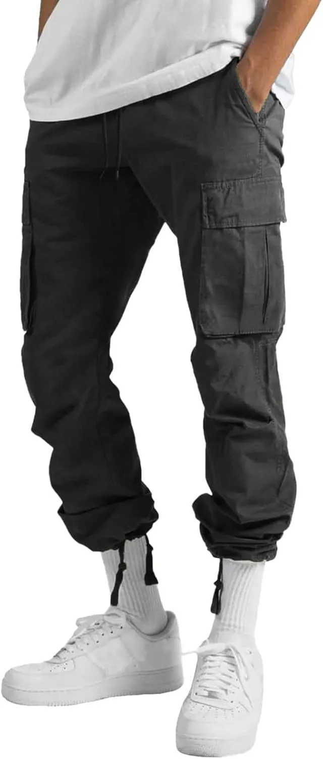 Cargo Sweatpants for Men Big and Tall Waist Plaid Casual Pants Gym Workout Athletic Pants Mens Outdoors Jogger Pants