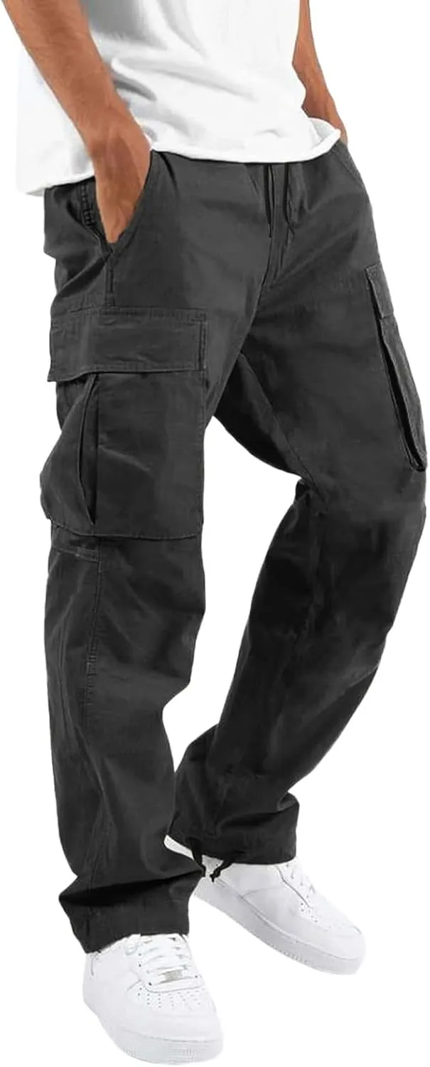 Cargo Sweatpants for Men Big and Tall Waist Plaid Casual Pants Gym Workout Athletic Pants Mens Outdoors Jogger Pants