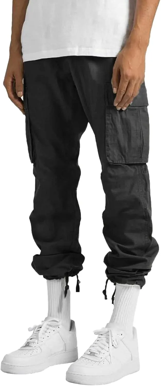 Cargo Sweatpants for Men Big and Tall Waist Plaid Casual Pants Gym Workout Athletic Pants Mens Outdoors Jogger Pants