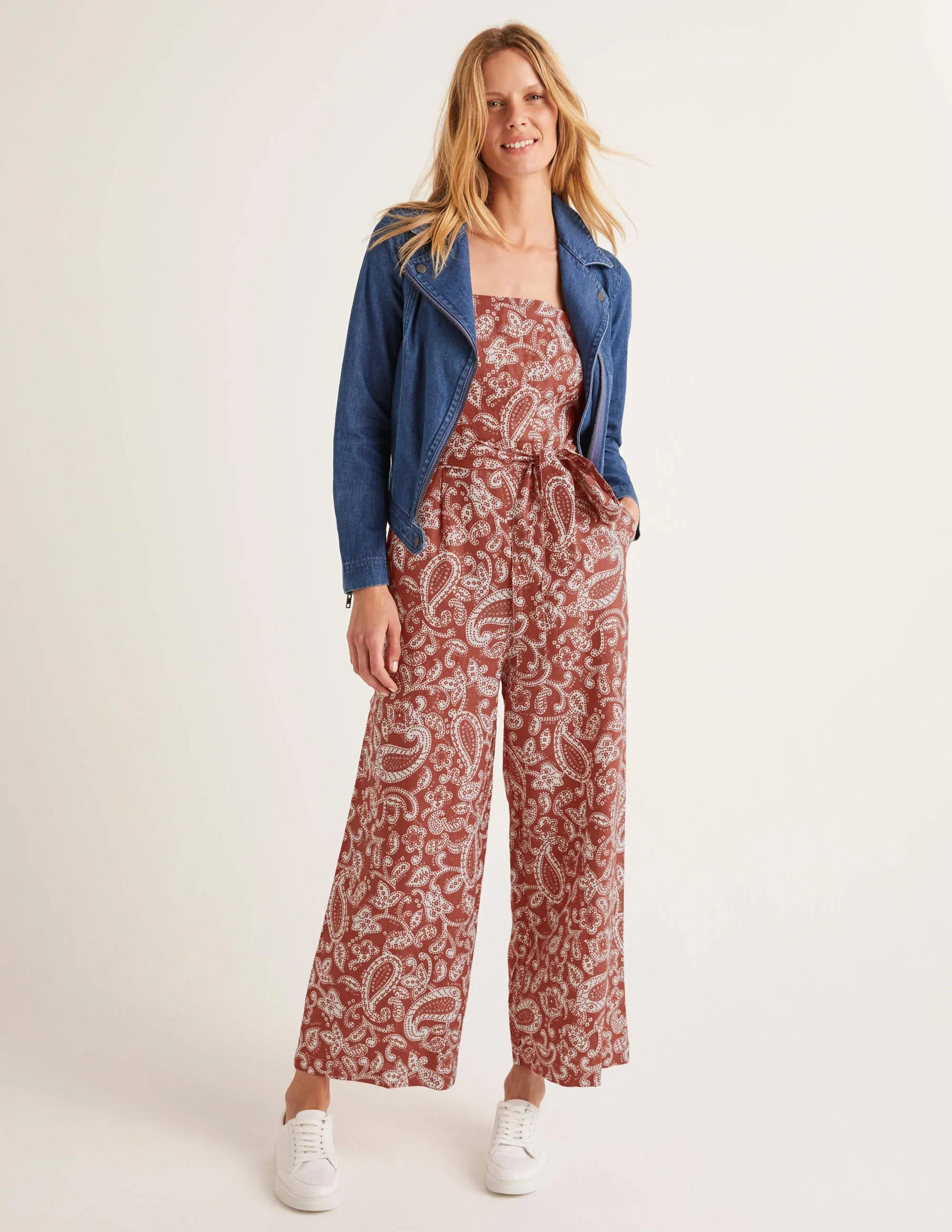 Colette Linen Jumpsuit-Red Paisley