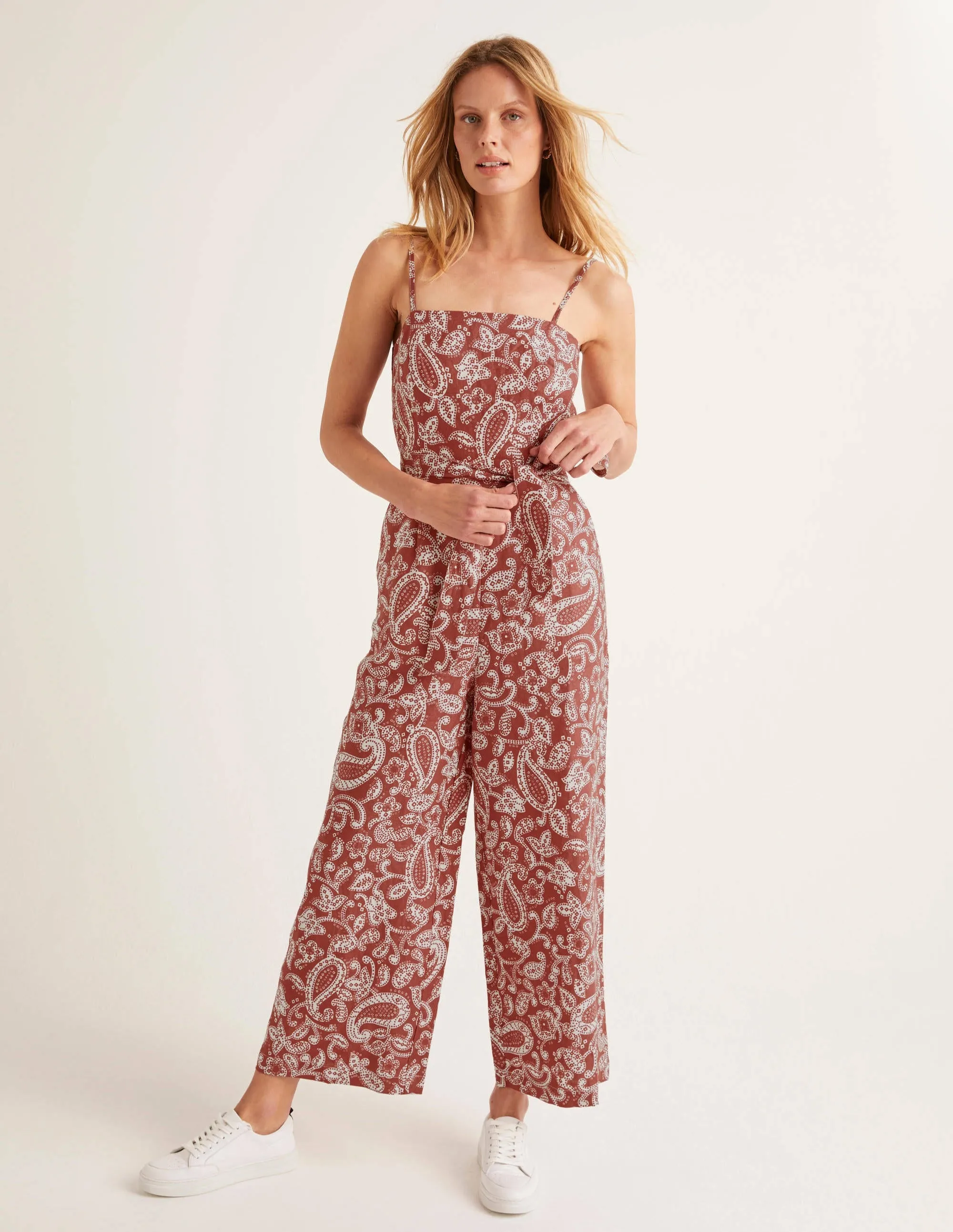 Colette Linen Jumpsuit-Red Paisley