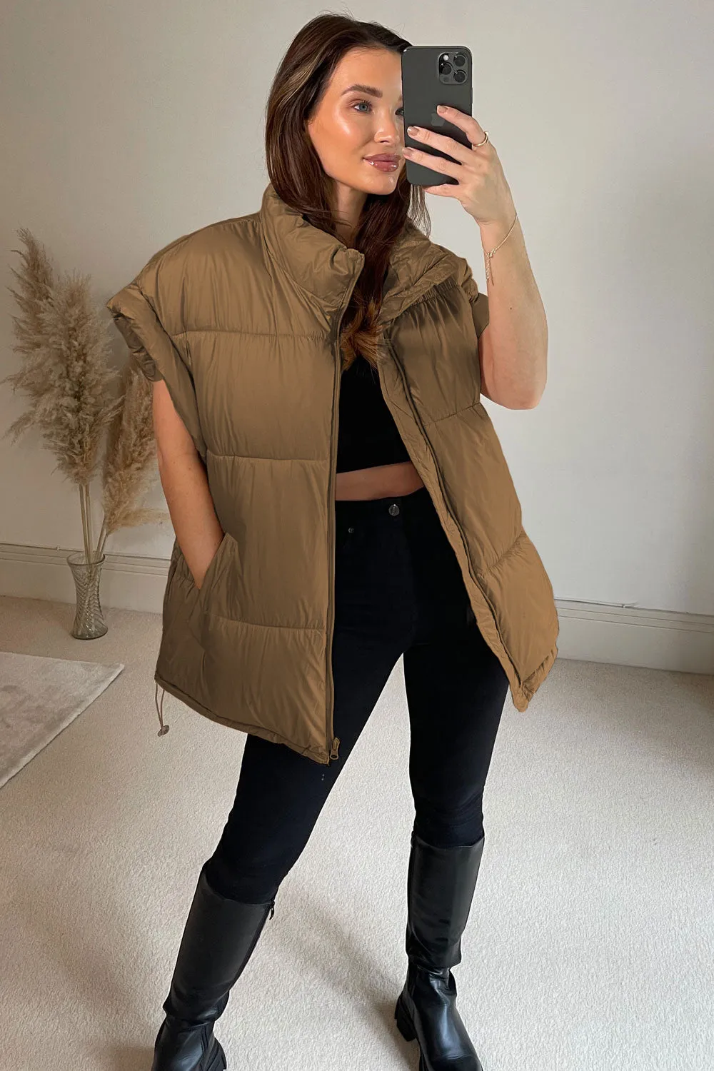 Flossie Brown Belted Longline Puffer Gilet