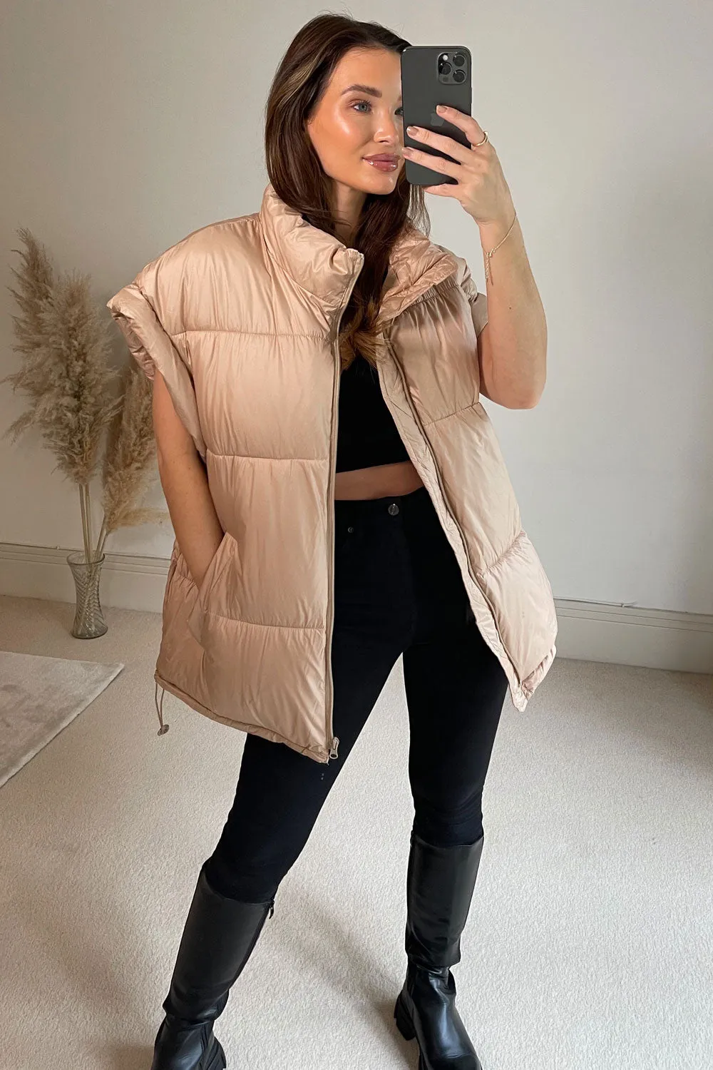 Flossie Camel Belted Longline Puffer Gilet