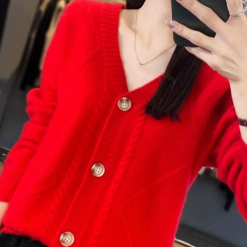 Herfst Specials Los Slouchy Faux Kasjmier Button Front Cardigan Sweaters voor dames
