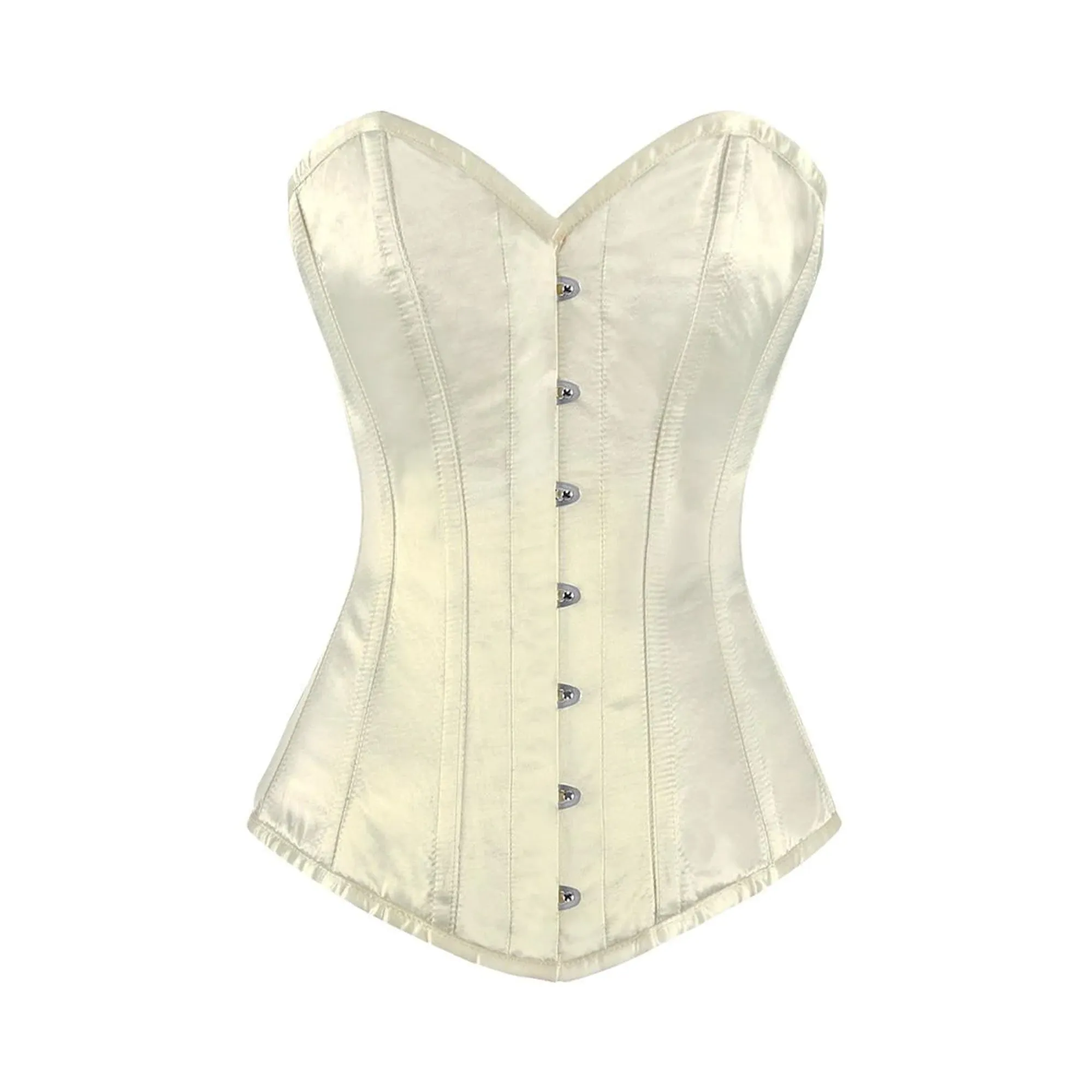 Ivory Satin Long Burlesque Front Busk Overbust Corset