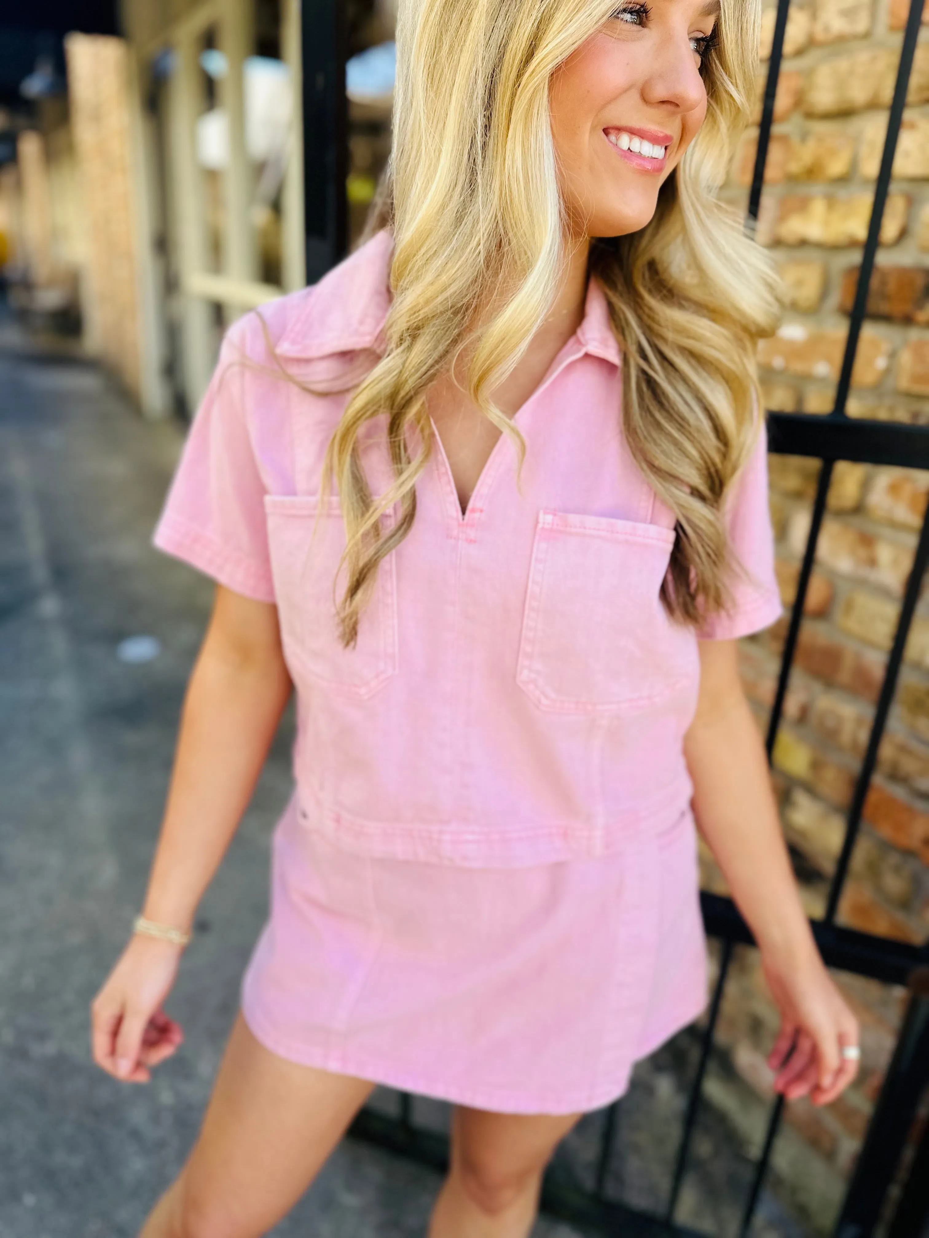 Loop Denim Top- Bubblegum