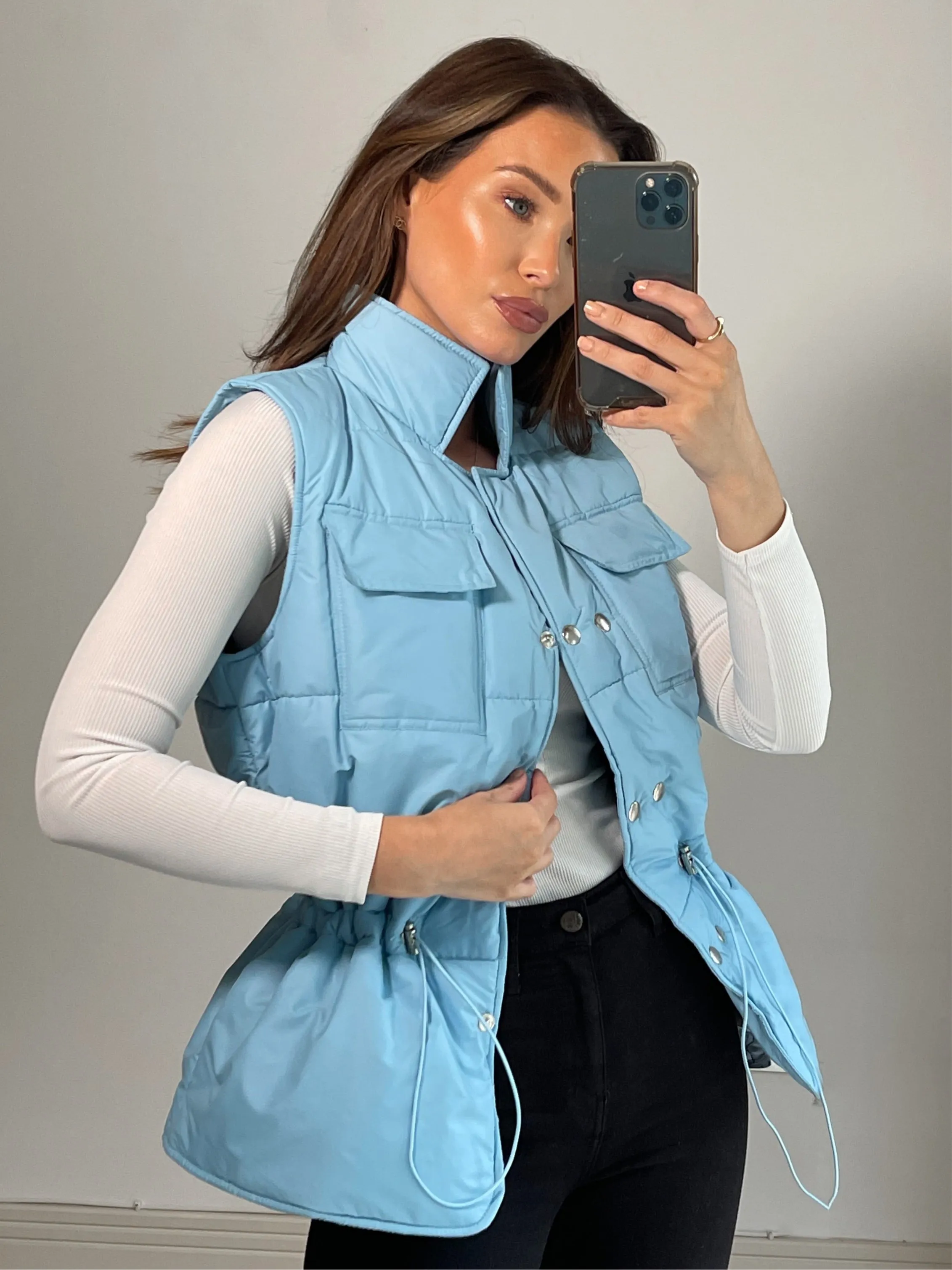 Lottie Blue Puffer Drawstring Gilet