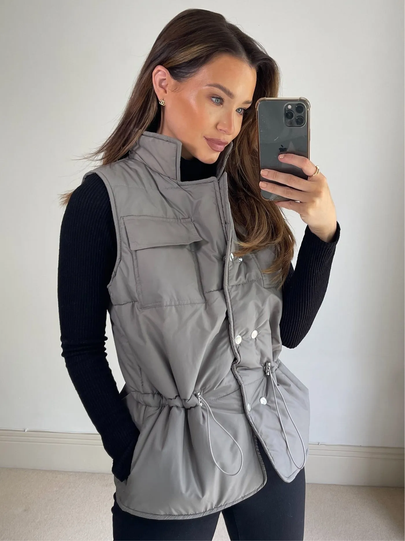 Lottie Grey Puffer Drawstring Gilet