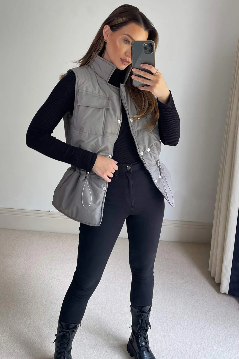 Lottie Grey Puffer Drawstring Gilet