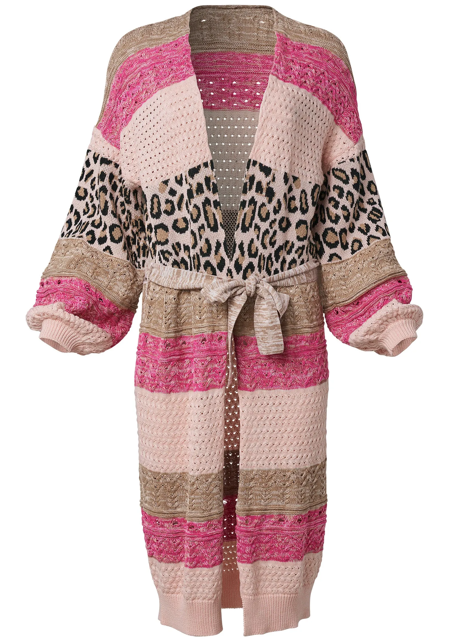 Mixed Print Belted Duster - Pink Multi