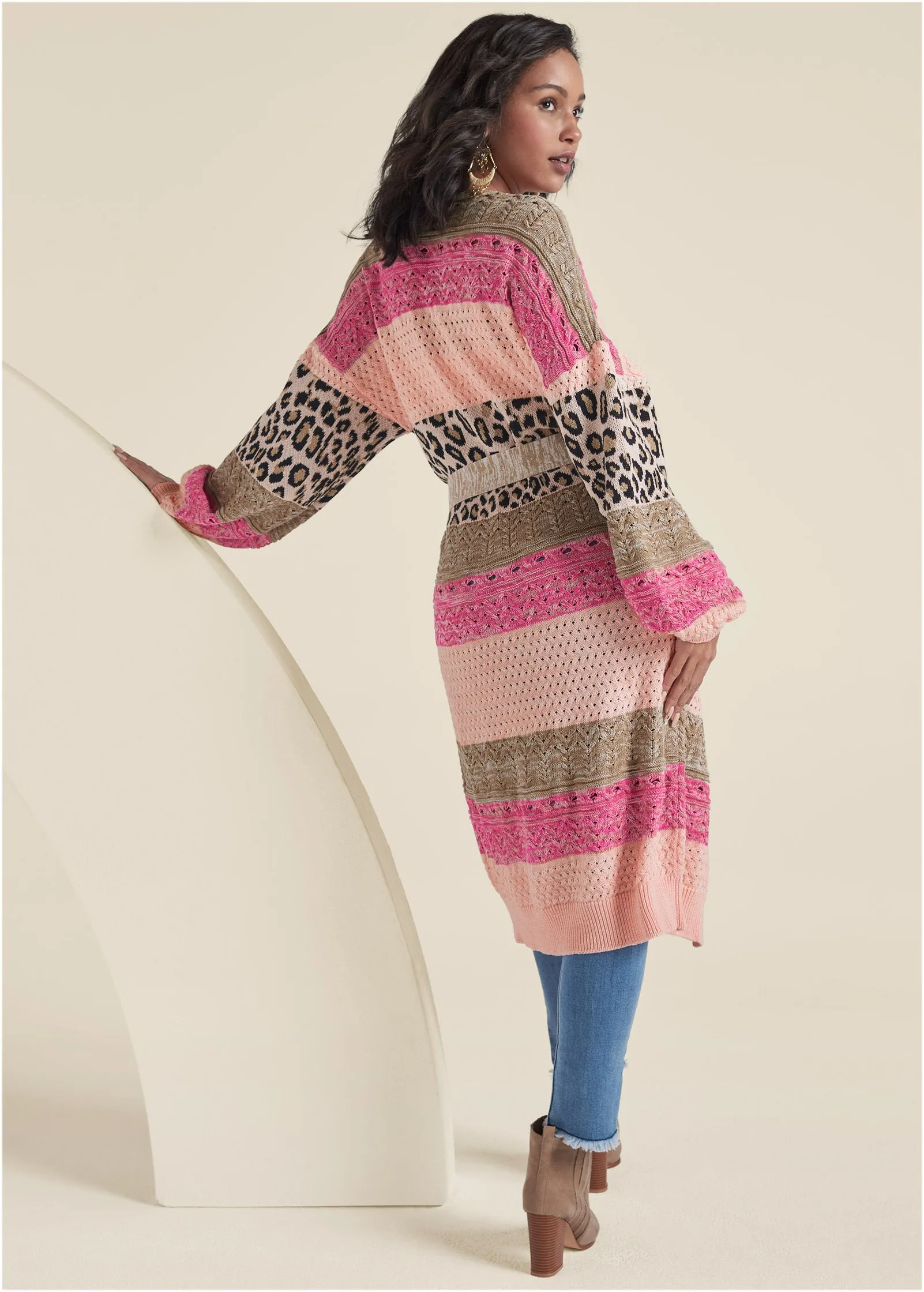 Mixed Print Belted Duster - Pink Multi