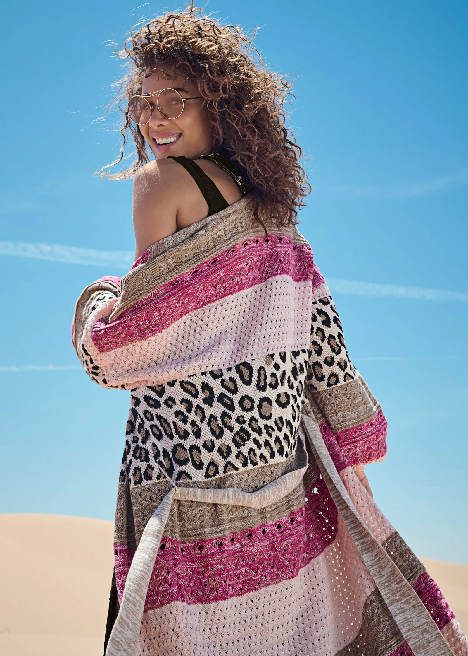 Mixed Print Belted Duster - Pink Multi