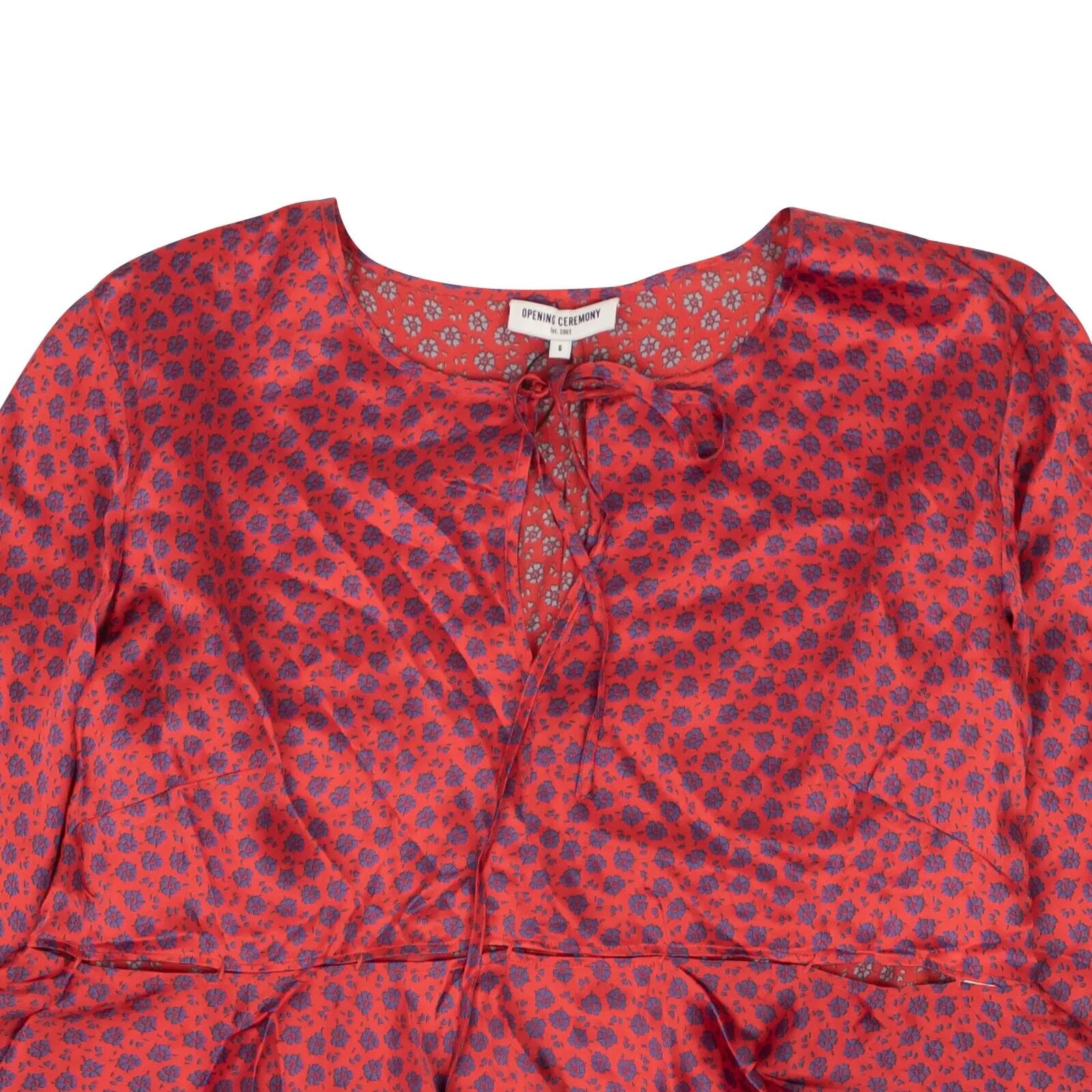 Opening Ceremony Silk Cropped Floral Flounce Blouse - Red
