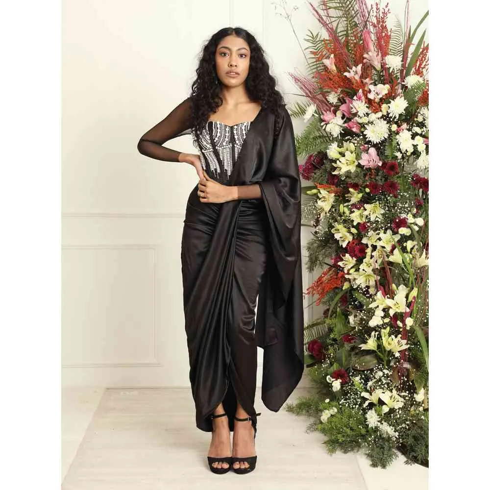 Saanjh by Lea Aalia Black Wrap Pre-Stitched Saree