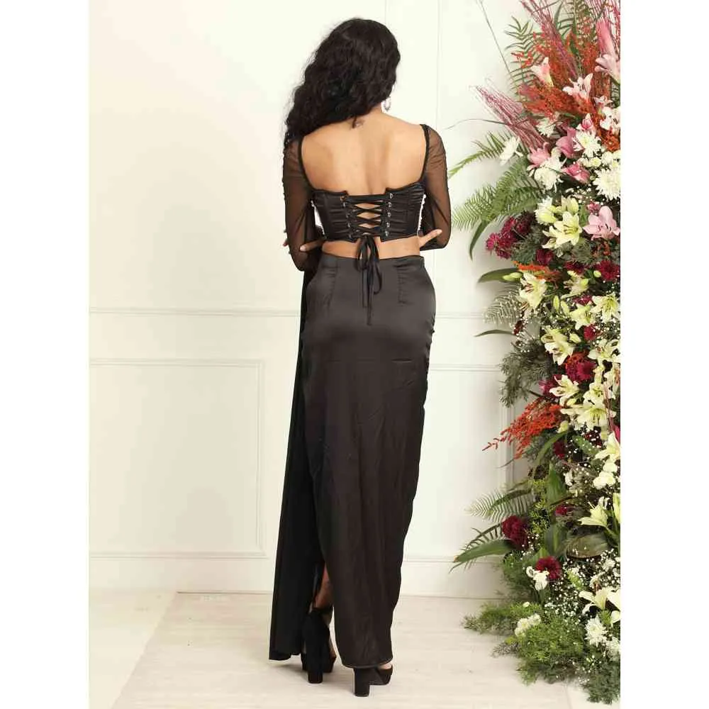 Saanjh by Lea Aalia Black Wrap Pre-Stitched Saree