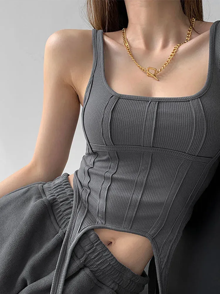 Square Neck Sleeveless Short Tops Tee