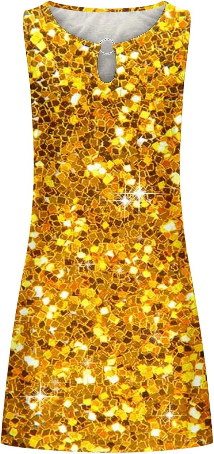 Sundresses for Women 2024 Trendy Sleeveless Elegant Mini Dress Slim Fit Crewneck A Line Boho Beach Sundress