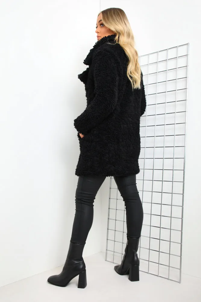 Taylor Black Longline Borg Teddy Coat