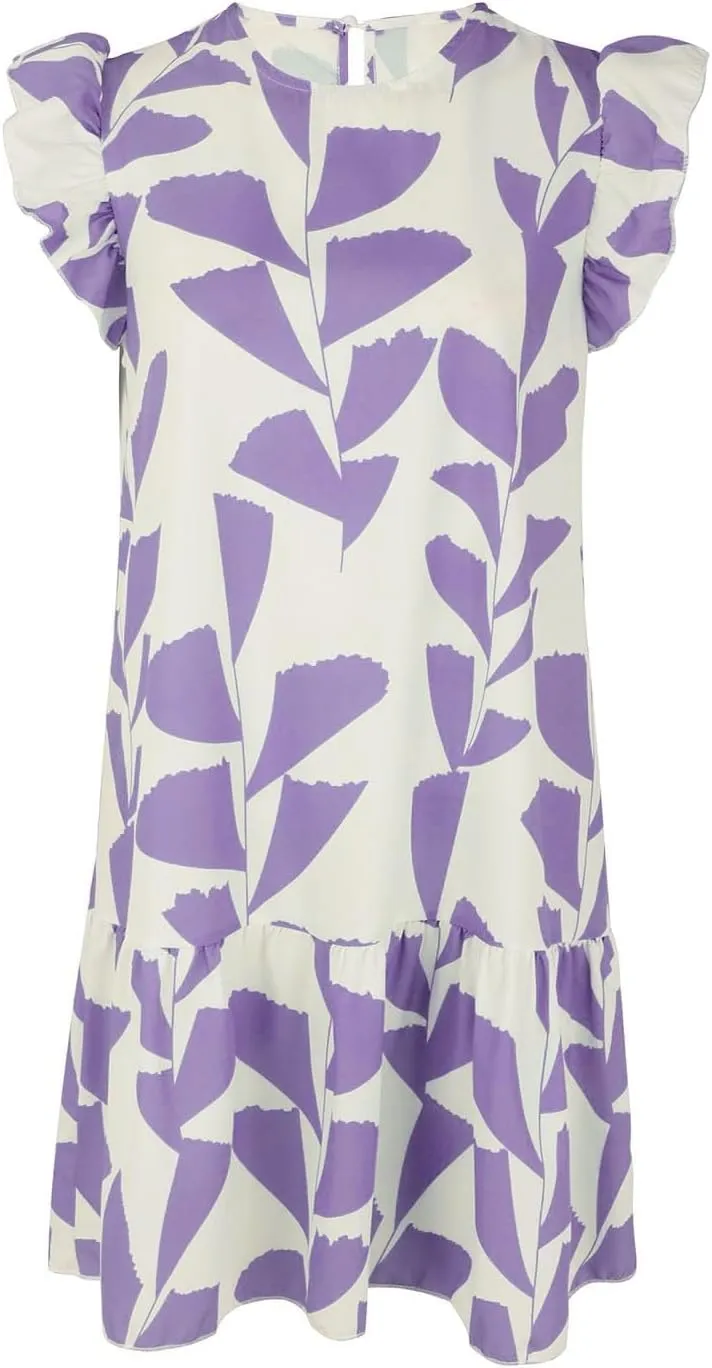 Women 2024 Summer Floral Dresses Outdoor Elegant Beach Vacation Dress Flutter Sleeve Ruffle Loose Casual Mini Sundress